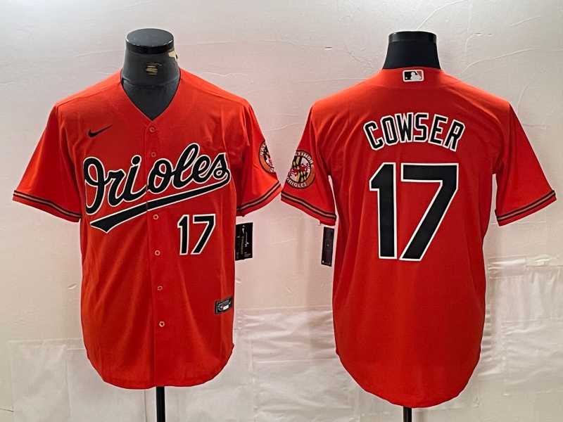 Mens Baltimore Orioles #17 Colton Cowser Number Orange Cool Base Stitched Jersey